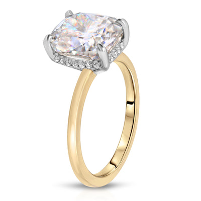 3.6CT Cushion Diamond Hidden Halo Moissanite Engagement Ring