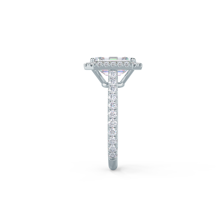 2.0CT Emerald Cut Moissanite Halo Pave Diamond Engagement Ring