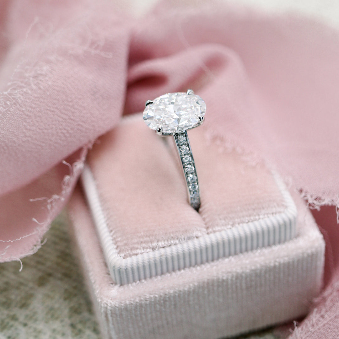2.50CT Oval Cut Moissanite Channel Pave Diamond Engagement Ring