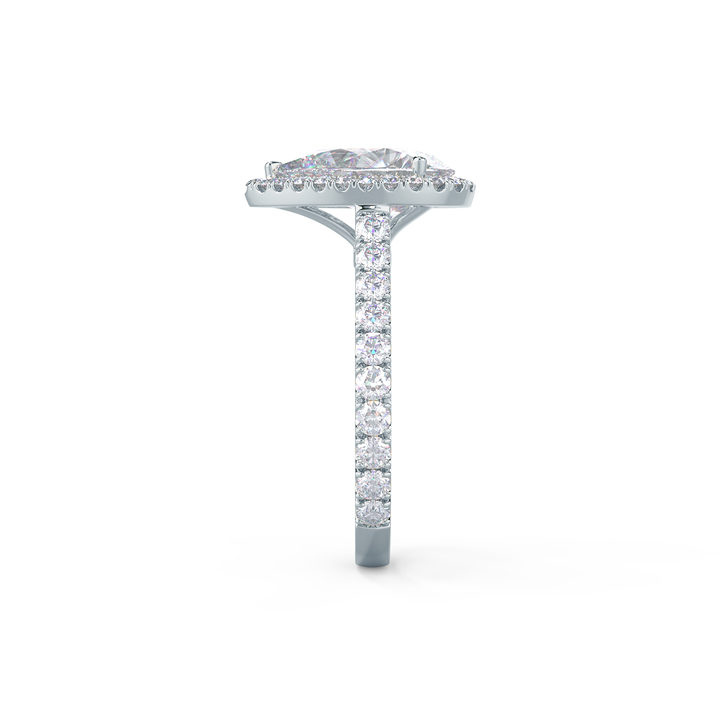 2.0CT Pear Cut Moissanite Halo Pave Diamond Engagement Ring