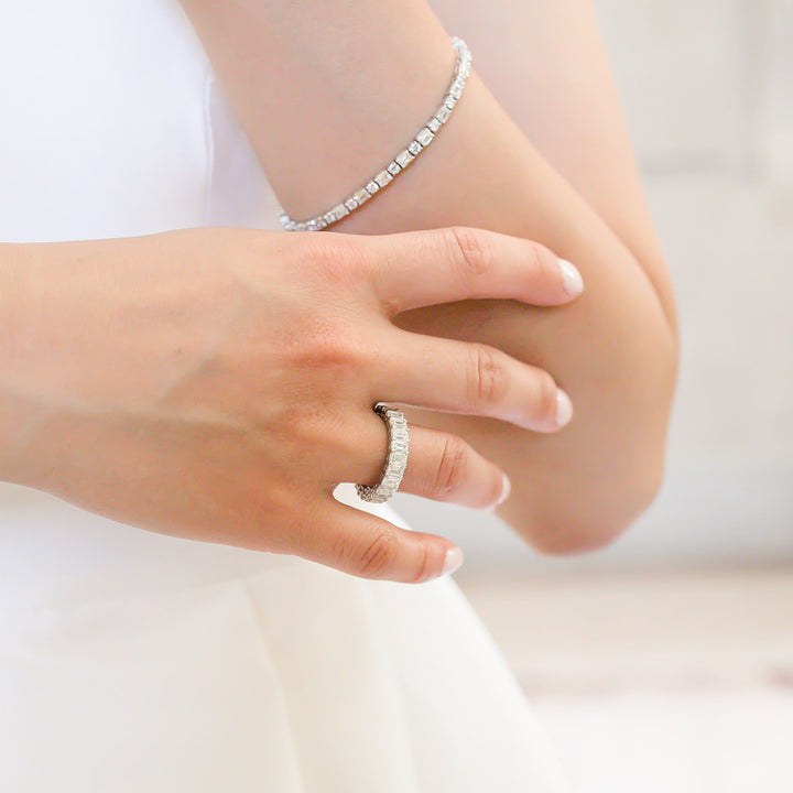 Emerald Cut Moissanite Diamond Full Eternity Wedding Band