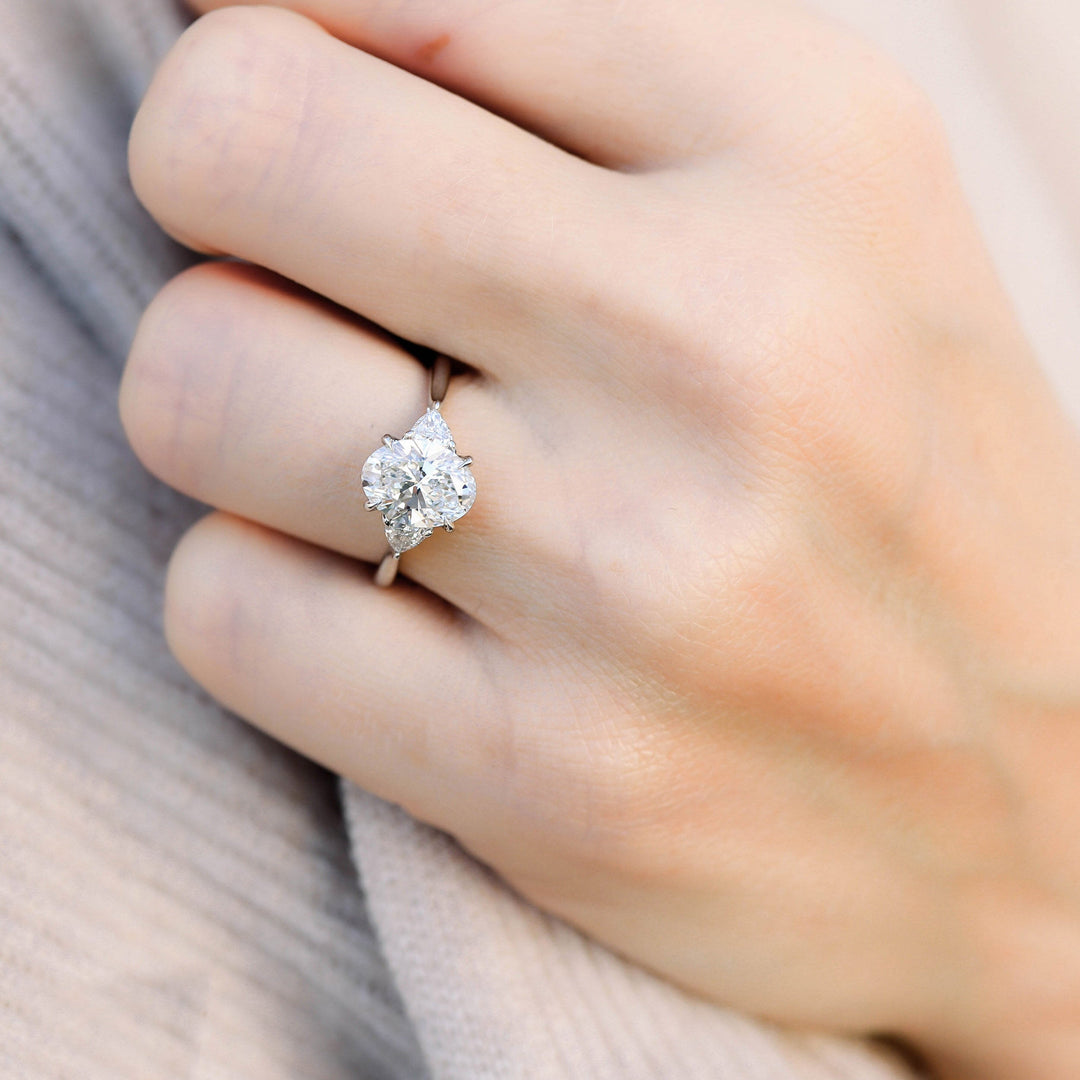 2.25CT Oval Cut Moissanite Trillion Cut 3 Stone Engagement Ring