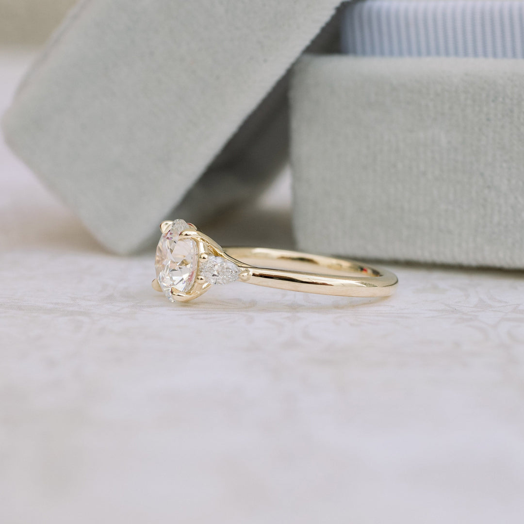 2.0CT Round & Pear Cut Moissanite 3 Stone Engagement Ring