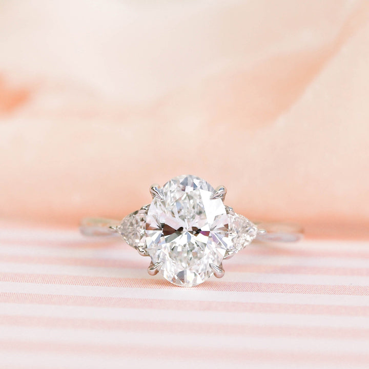 2.25CT Oval Cut Moissanite Trillion Cut 3 Stone Engagement Ring
