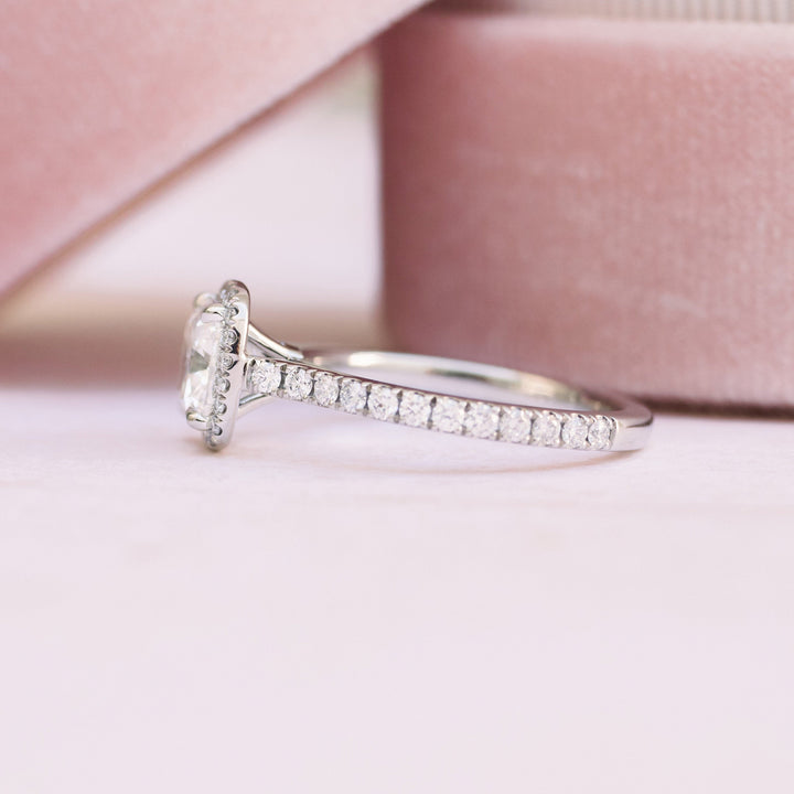 2.0CT Cushion Cut Moissanite Halo Pave Diamond Engagement Ring