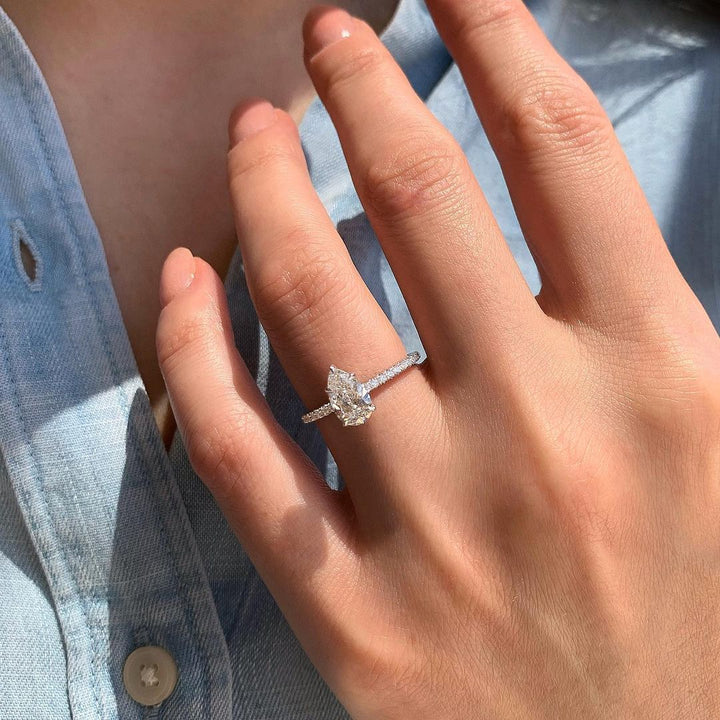 2.10 CT Pear Cut Hidden Halo Moissanite Engagement Ring