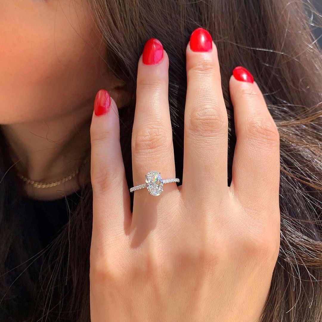 1.33CT Oval Cut Hidden Halo Moissanite Diamond Engagement Ring