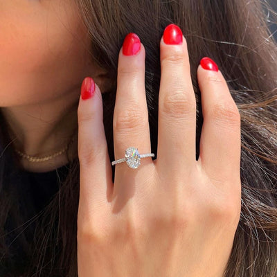 1.33CT Oval Cut Hidden Halo Moissanite Diamond Engagement Ring