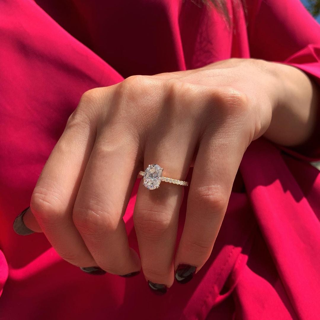 1.33CT Oval Cut Hidden Halo Moissanite Diamond Engagement Ring