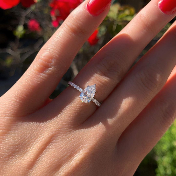 2.10CT Pear Cut Hidden Halo Moissanite Engagement Ring