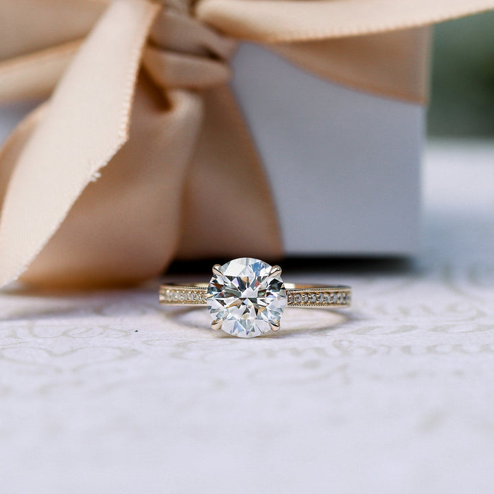 2.50CT Round Brilliant Cut Moissanite Channel Pave Diamond Engagement Ring