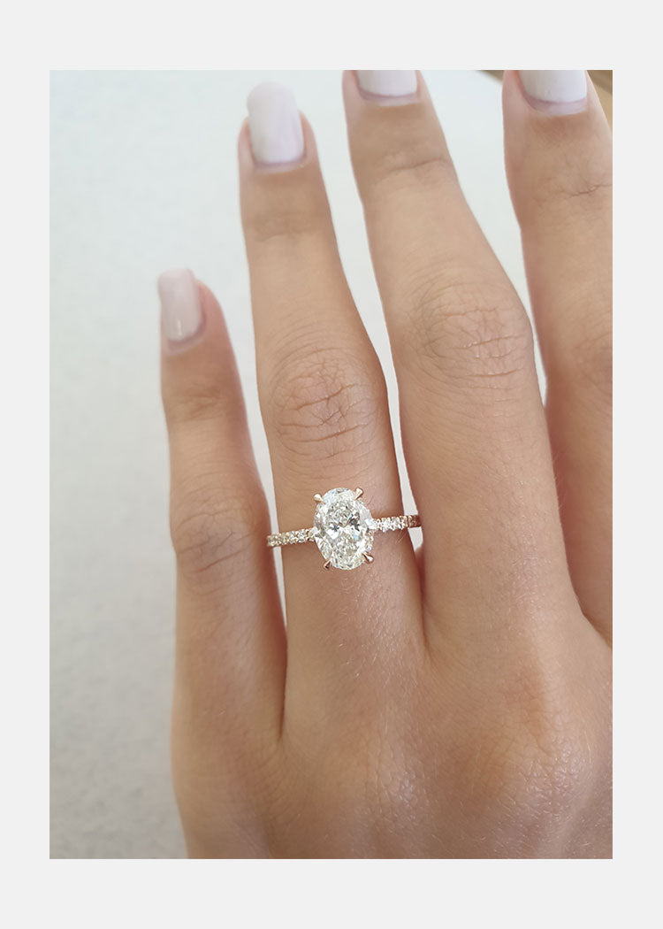 1.50ct Oval Cut Moissanite Diamond Hidden Halo Engagement Ring