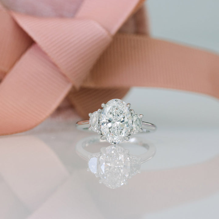 2.25CT Oval Cut Moissanite Half Moon Diamond Engagement Ring
