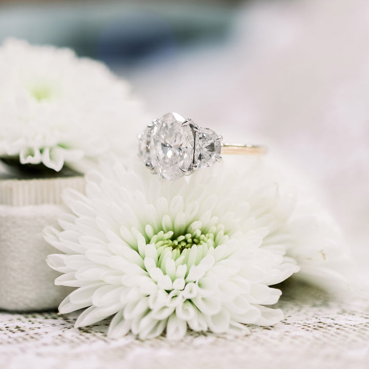 2.25CT Oval Cut Moissanite Half Moon Diamond Engagement Ring