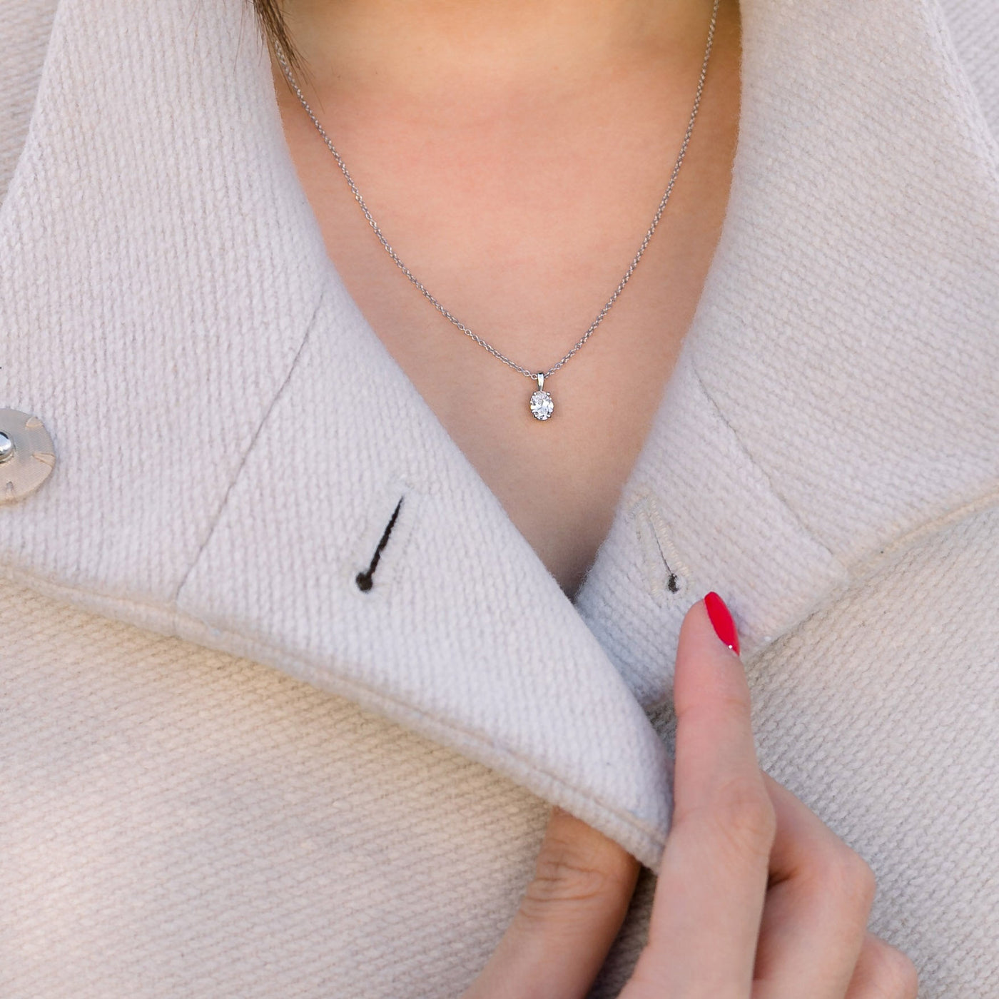 Oval Cut Solitaire Moissanite Diamond Layering Necklace