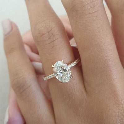 1.50ct Oval Cut Moissanite Diamond Hidden Halo Engagement Ring