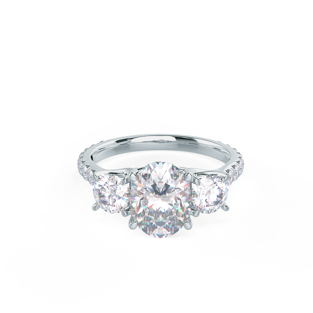 2.0CT Oval Cut Moissanite Three Stone Pave Engagement Ring