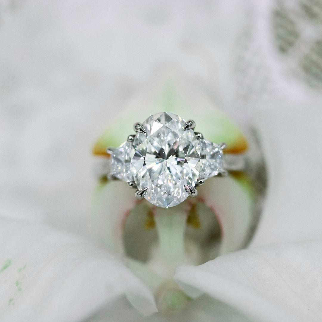3.5CT Oval Cut Moissanite Trapezoid Diamond Engagement Ring