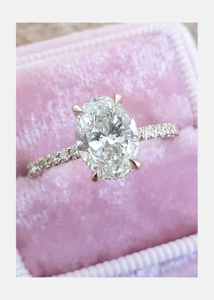 1.50ct Oval Cut Moissanite Diamond Hidden Halo Engagement Ring