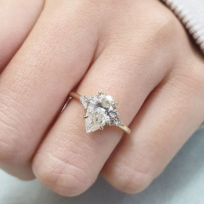 Pear Cut Cluster Moissanite Diamond Engagement Ring in 14K Yellow Gold