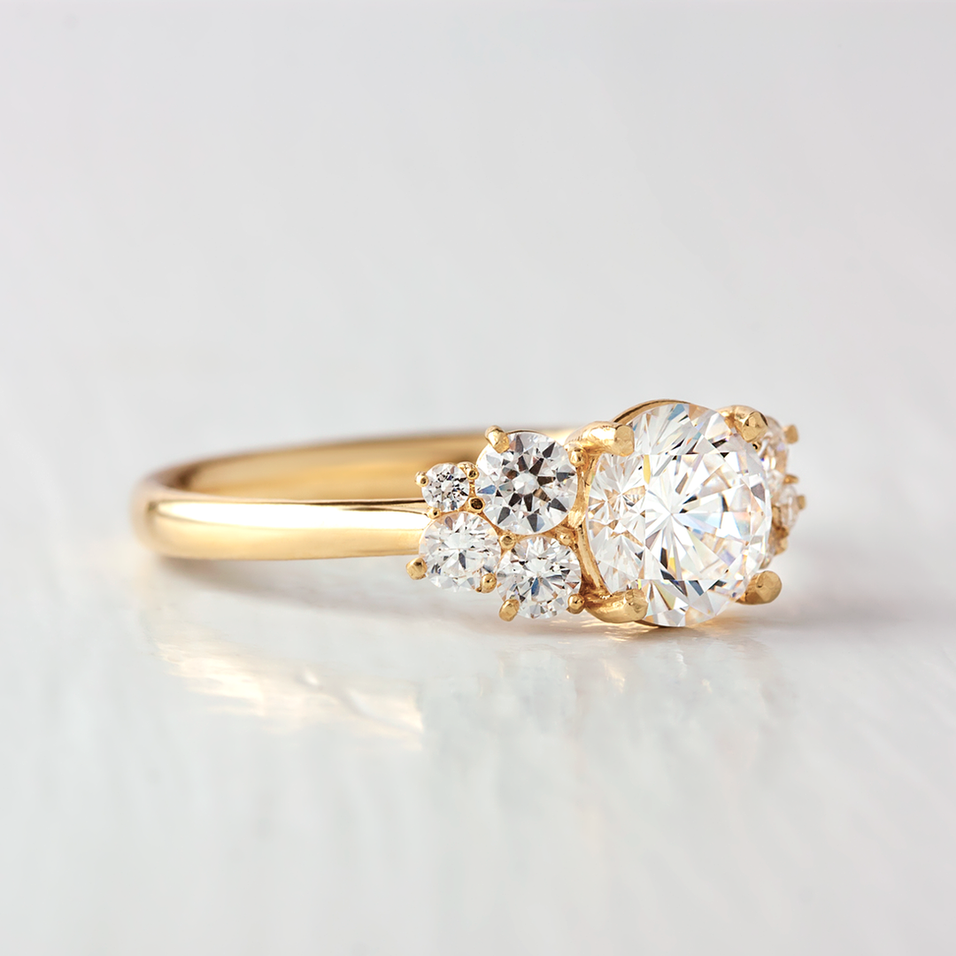 1.0CT Round Cut Cluster Moissanite Engagement Ring