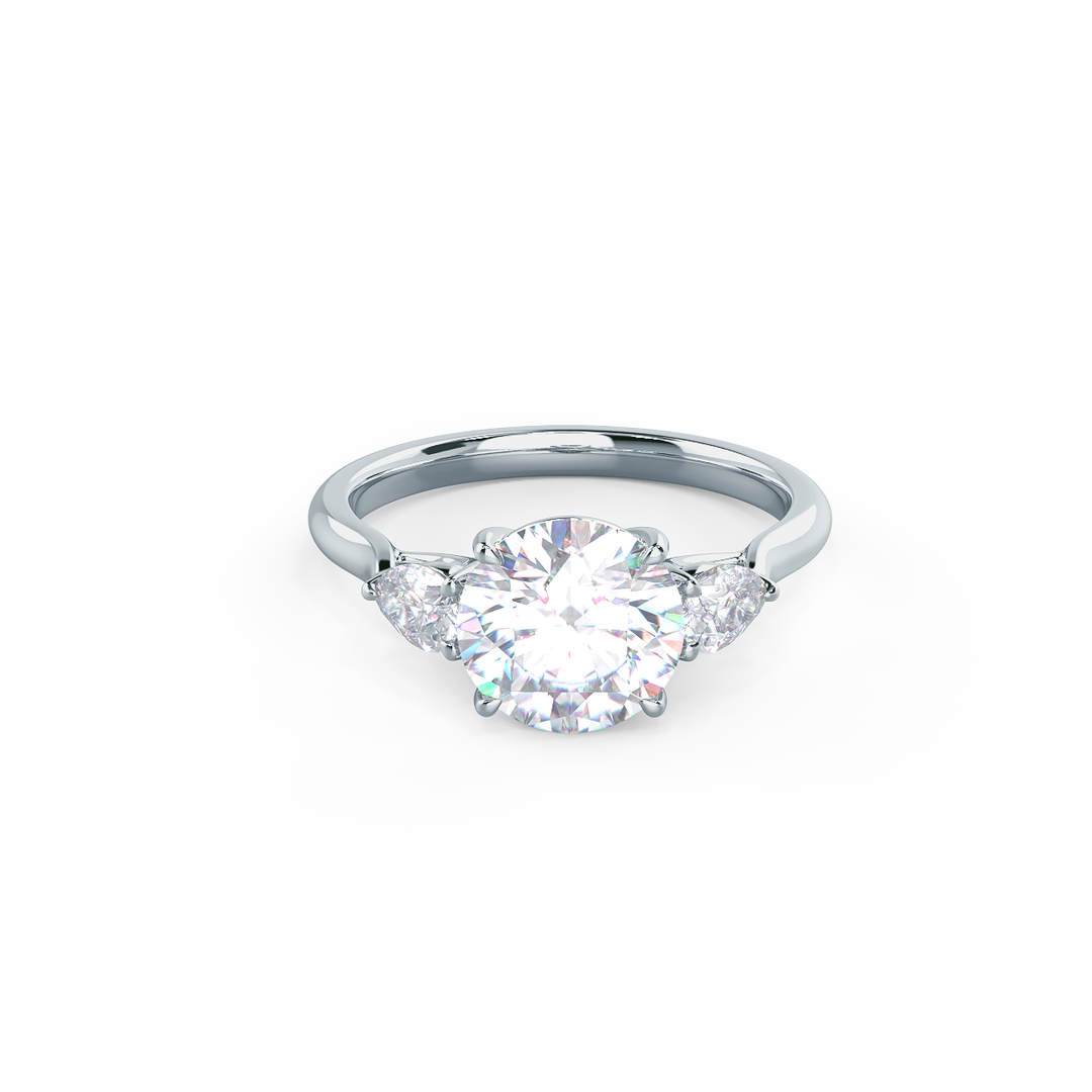2.0CT Round & Pear Cut Moissanite 3 Stone Engagement Ring