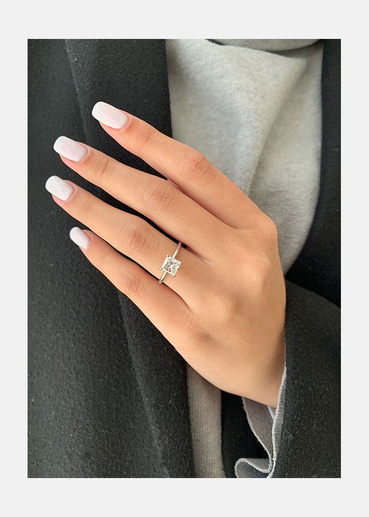 1.0ct Princess Cut Hidden Halo Diamond 14K White Gold Engagement Ring